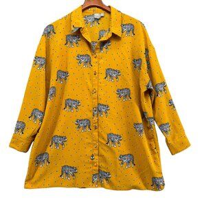ASOS Leopard Tunic Top Womens Gold Black White Button Down Long Sleeve Size 10
